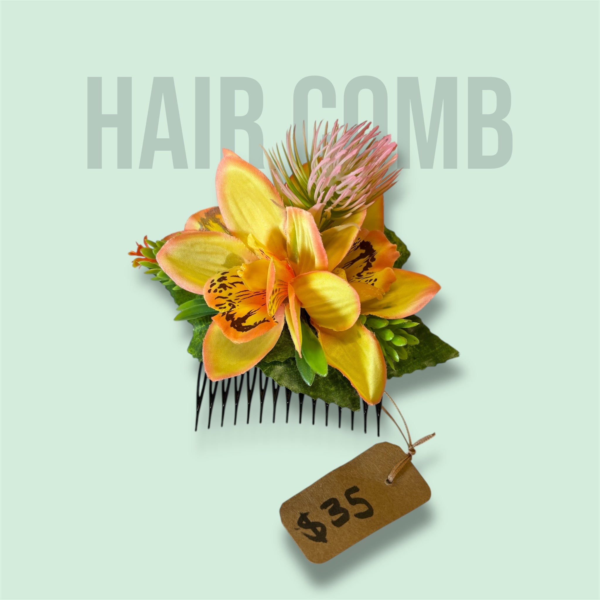 Tropical yellow floral comb