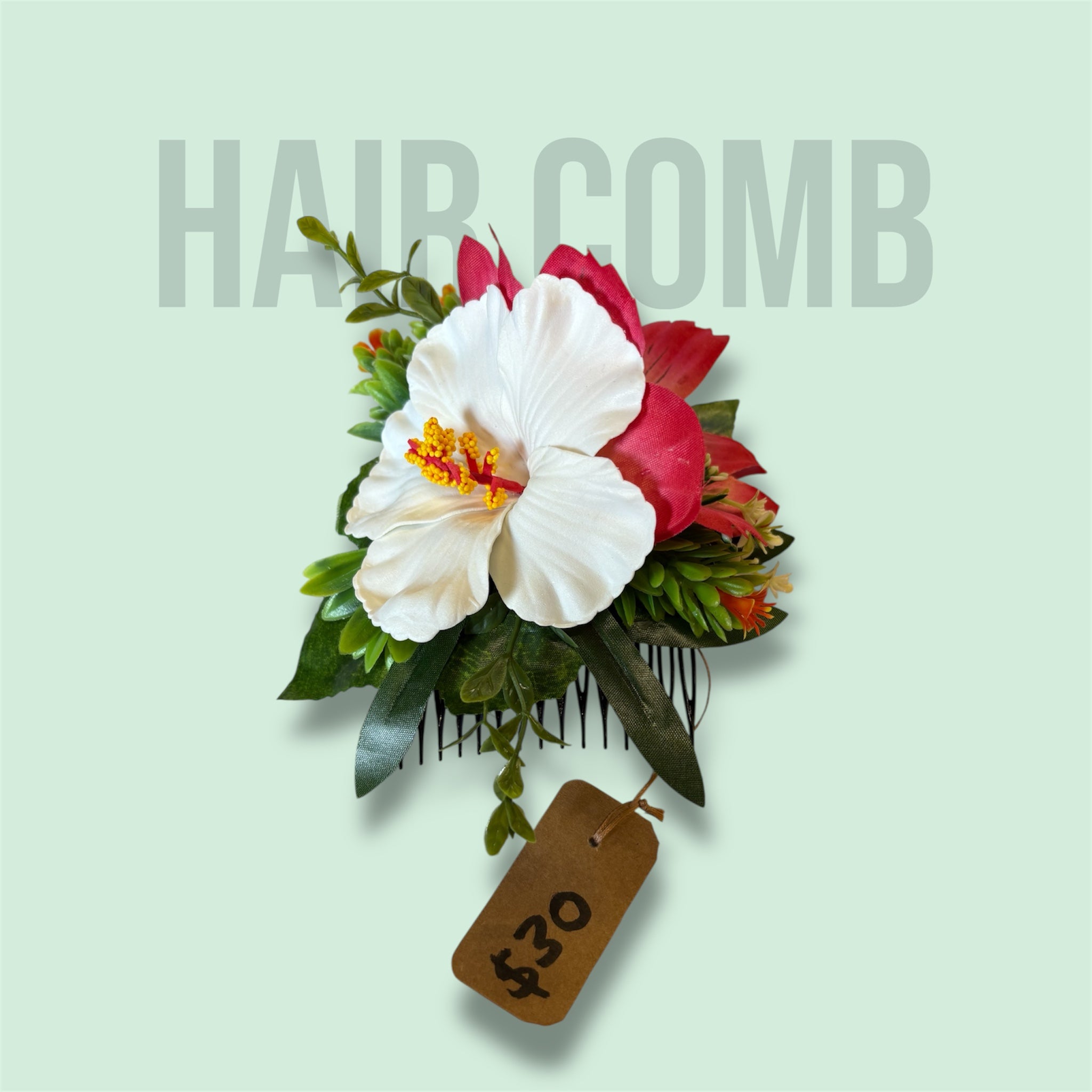 Pink and white tropical hair comb